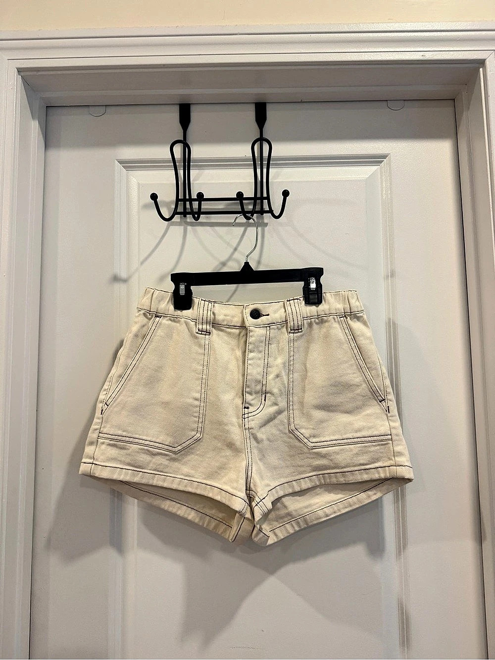 Pacsun Cream Contrast Stitch Utility Carpenter Denim Shorts Size Medium